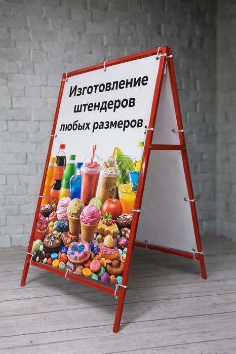 Штендеры рекламные на заказ (металл, брус, баннер, алюкабонд)