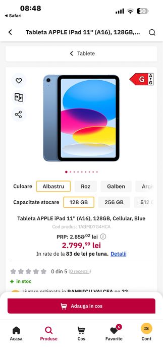 Tableta APPLE iPad 11" (A16), 128GB, Cellular, Blue *Model 2025