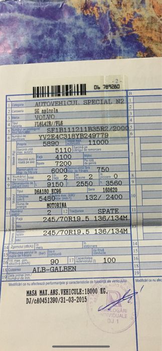 Camion apicol (90 stupi capacitate) Volvo FL6 11 tone