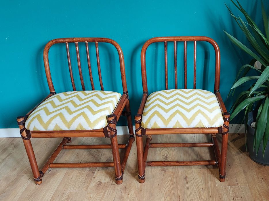 Scaune / fotollii de bambus retapițate / reconditionate