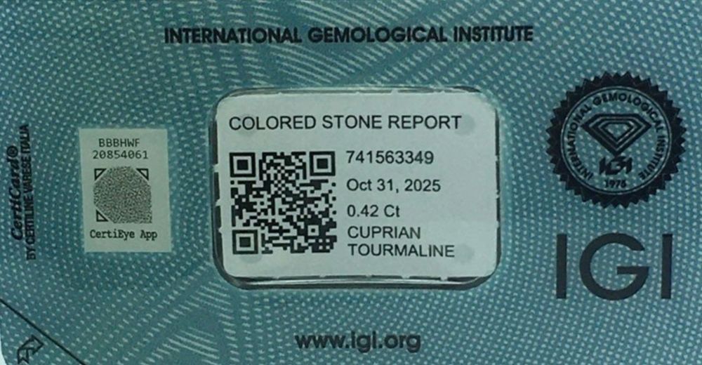 Цветни  диамант + Paraíba турмалин (сертифицирани)