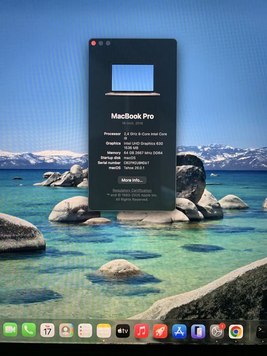 Apple Macbook Pro 16 A2141 i9 64GB DDR4, 2TB NVME, AMD 5600M 8GB