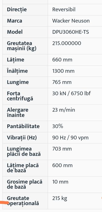 Placa vibranta Wacher Neuson Reversibila 215 kg  placa vibranta diesel  pornire la cheie