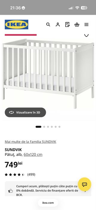 Patut copii IKEA Sundvik 60x120 cm Gri