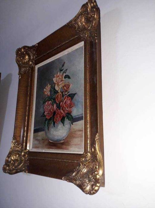 Tablou pictura pe panza inramat in rama de lemn in stil baroc