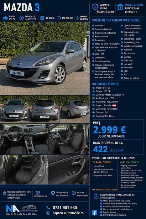 Mazda 3 Mazda 3/Garanție 12 luni /Posibilitatea de Rate