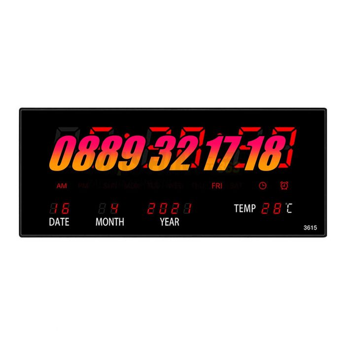 LED стенен електронен часовник с календар и термометър, 36 см