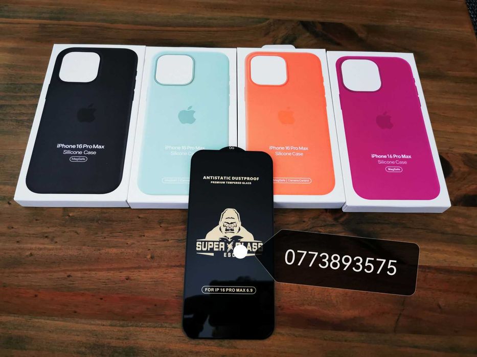 Husa silicon Magsafe + folie sticla ecran Iphone 16 / Pro / MAX / Plus