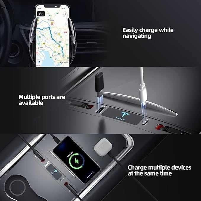 USB хъб, докинг станция с 4 порта за зареждане  за Tesla Model 3/Y