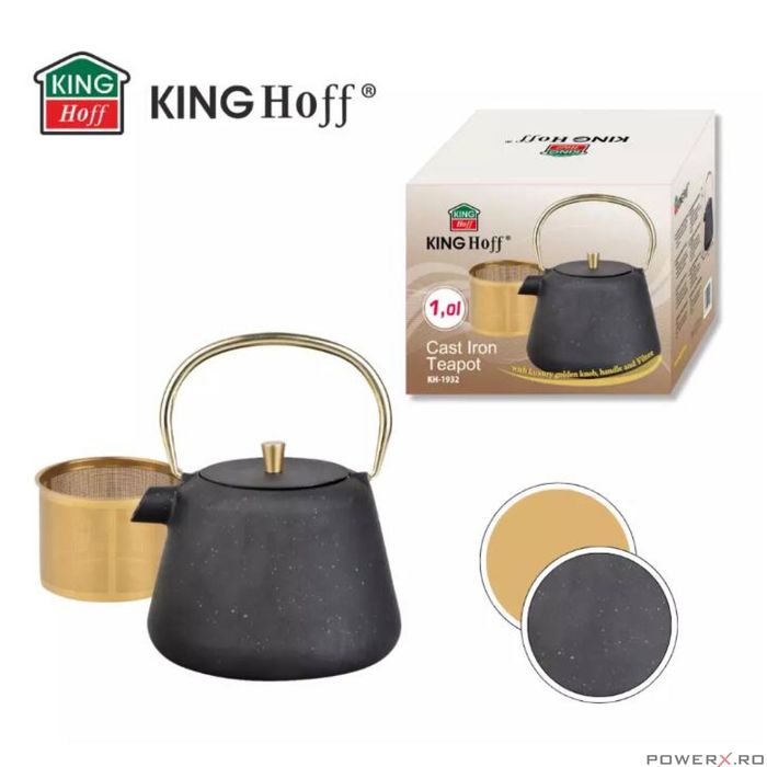 Ceainic din fonta cu strecuratoare, interior emailat, 1l, negru cu