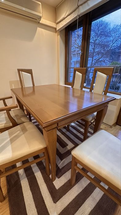 Почти Нови Маса + 6 стола от естествена кожа