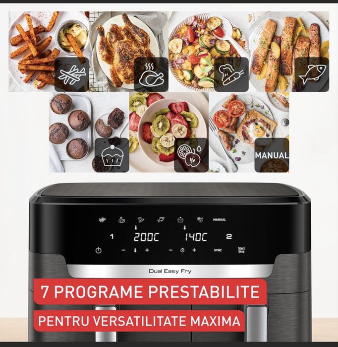 Friteuza dubla cu aer cald Tefal Dual Easy Fry XXL