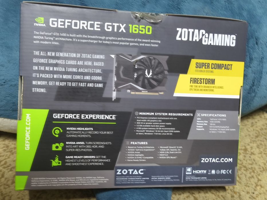 Zotac Gaming GTX 1650 GDDR6. Идеал, 49 градусов, коробка есть