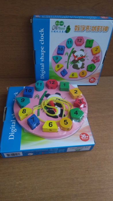 Дървен детски часовник с фигури и връв