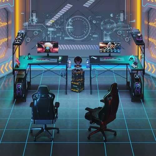 Bestier L-образно бюро с LED и контакти 106см