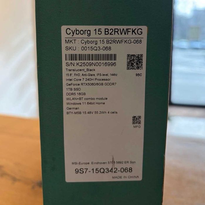 MSI Gaming Cyborg 15 Intel 7 240H SSD 1TB RAM 16GB RTX 5060 | TrueGSM