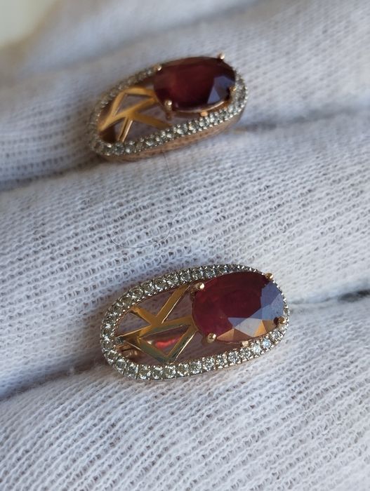 Руско злато обеци рубин диаманти