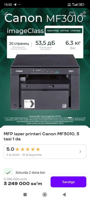 Canon MF3010 yangi garrantiya