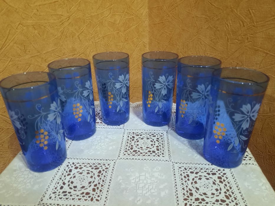 Абсолютно новый набор стаканов "Виноградная лоза" ,  Богемия, Чехослов