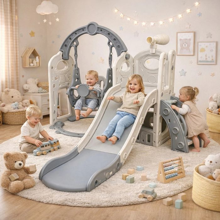 Детска пързалка с люлка 4 в 1 – за дома и двора, стабилна и безопасна конструкция