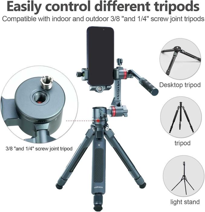 Стойка за телефон за статив, професионална алуминиева, 360°, 4,7"–6,9"