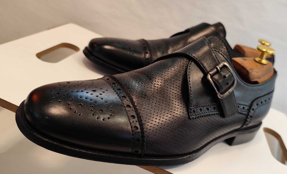 Pantofi monk 43 de lux Lottusse lucrati manual cap toe brogue piele naturala moale