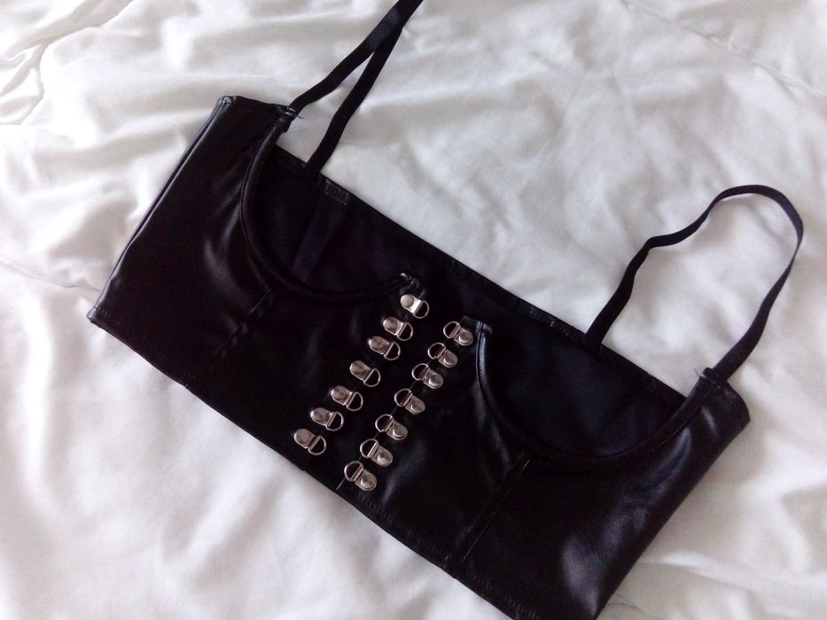 Кожен харнес корсет колан с връзки и презрамки р-р M/L