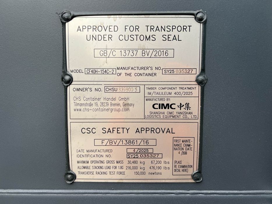 Container maritim 40 HC – Nou (First Trip)