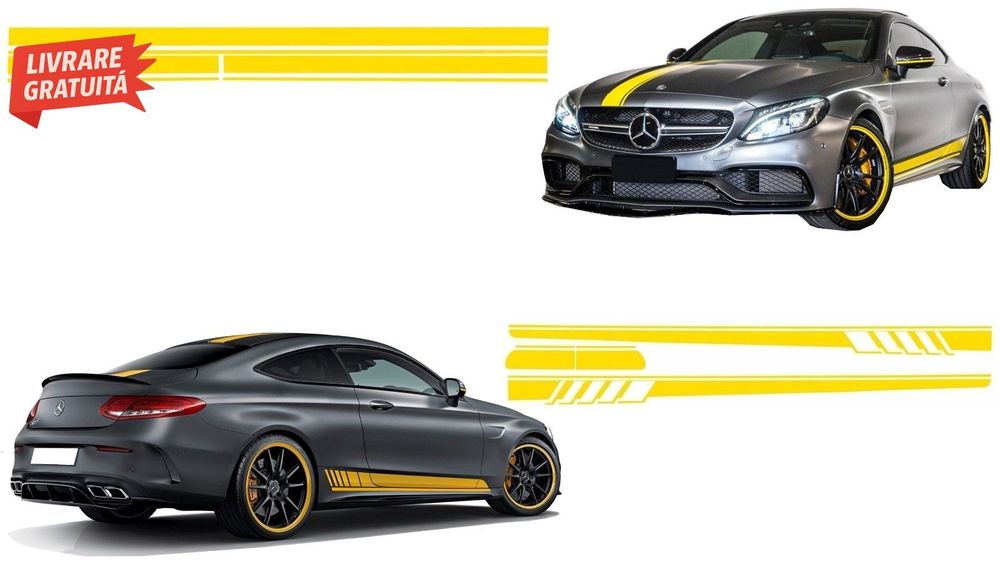 Set Stickere Capota/Plafon/Portbagaj si Laterale Galben Mat Mercedes C205 Coupe A2- livrare gratuita