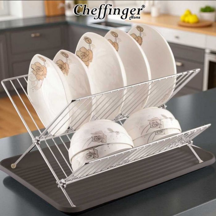 Двуетажен сушилник за съдове Cheffinger от неръждаема стомана с тава з