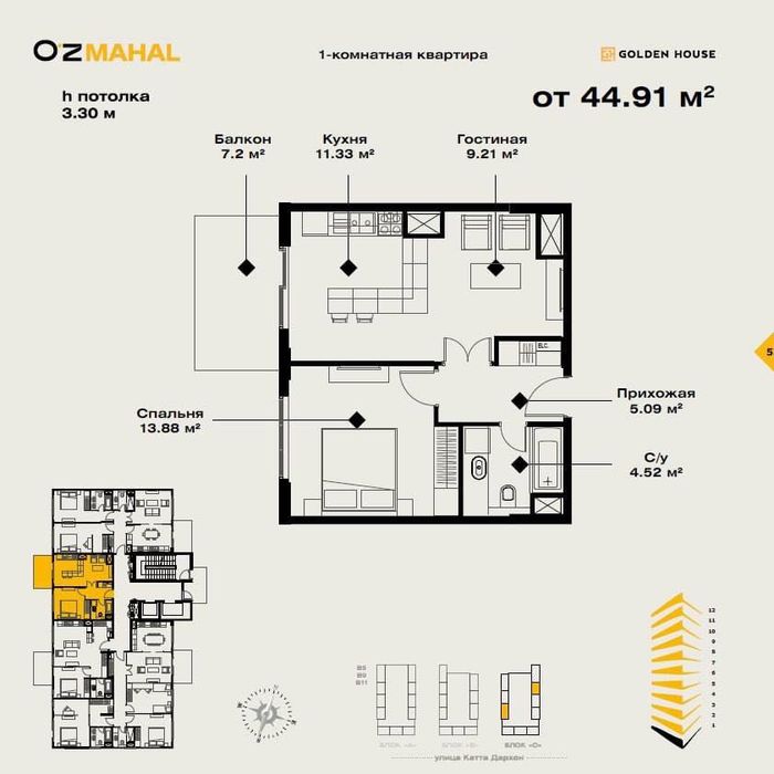 Oz Mahal Продается 2 комнатная квартира ремонт ул.Новомосковская