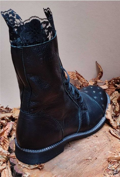 Боти черни с дантела,Естествена кожа