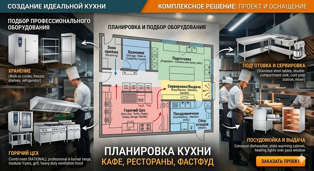 Профессиональная планировка кухни и подбор оборудования  для HoReCa