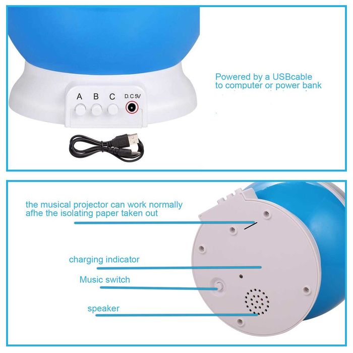 Lampa 2in1 cu Proiector de Cer Instelat Lumina de Noapte Rotativa 360°