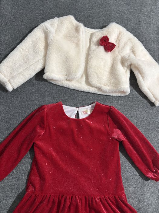 Rochie de ocazie cu sclipici + jacheta din blana, marimea 86.