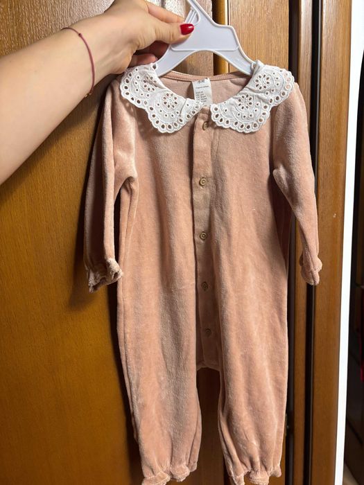 Salopetă din velur de bumbac, Roz-prăfuit deschis, 68 cm, 4-6 luni