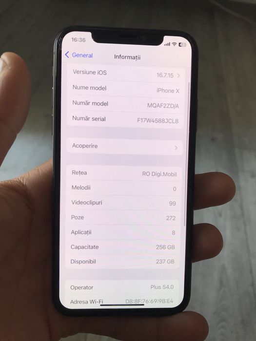 Vand iphone X 256GB