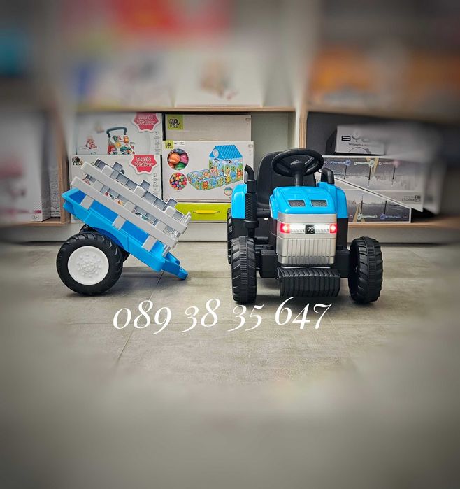 ТОП ЦЕНА!НОВО!Акумулаторен трактор с ремарке Dallas BLUE с 12V батерия