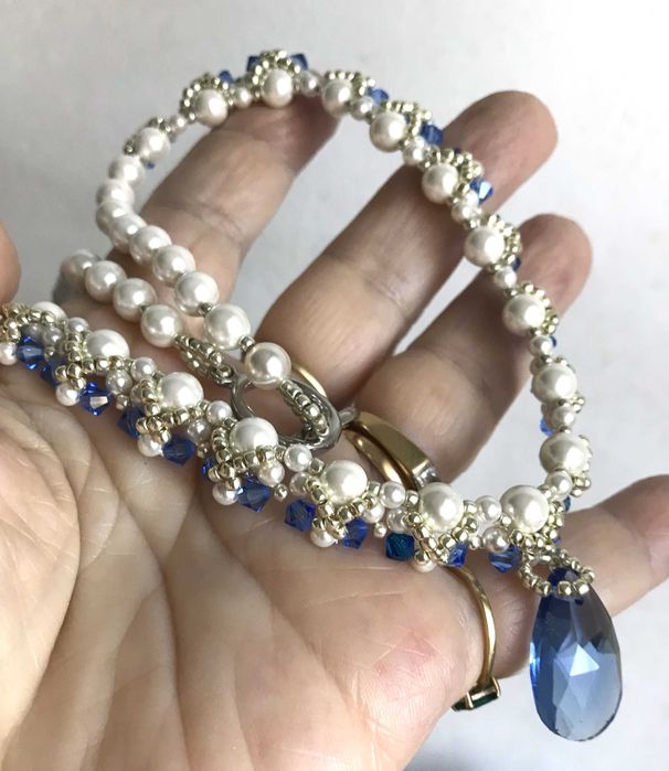 Colier si cercei handmade cu perle si cristale swarovski