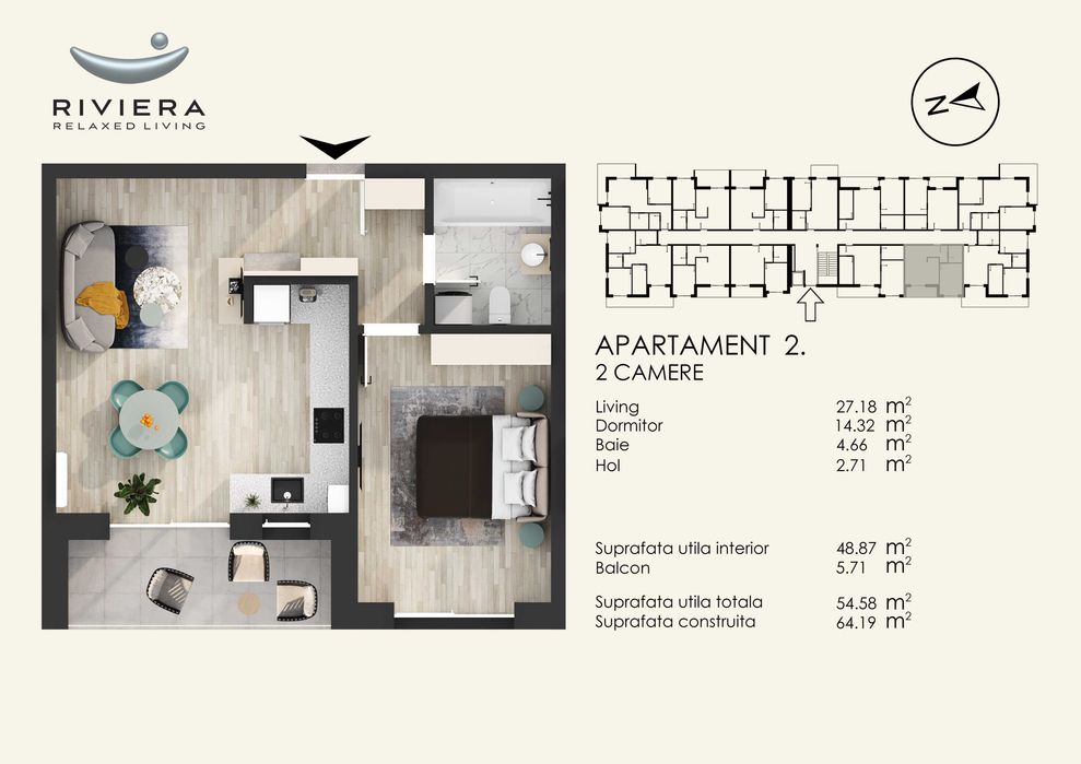 Apartament 2 camere de vanzare - cartier RIVIERA