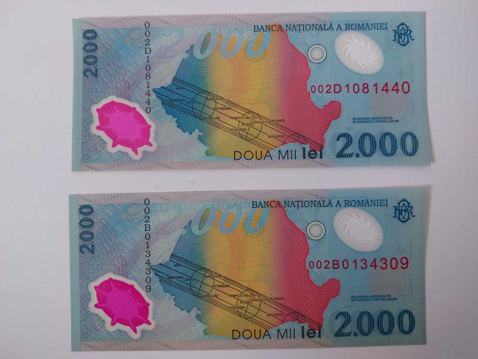 Bancnote seria 002 nefolosite 2000 lei Eclipsa din 1999