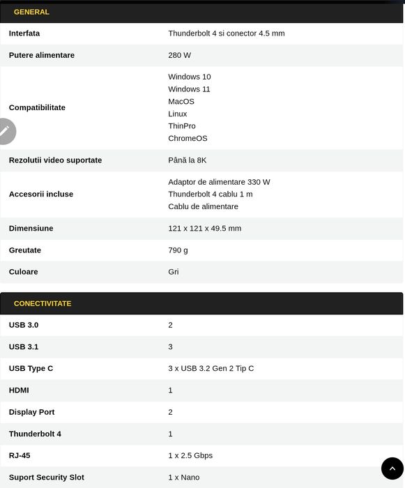 Docking Station  HP Thunderbolt 4 Ultra G6, 280 W SIGILAT