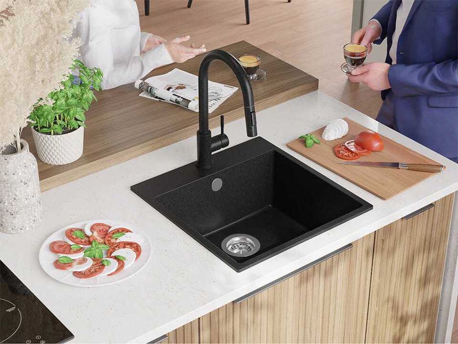 Кухненска Мивка от гранит модел Рига 40 XL 400 x 500 mm - Черна