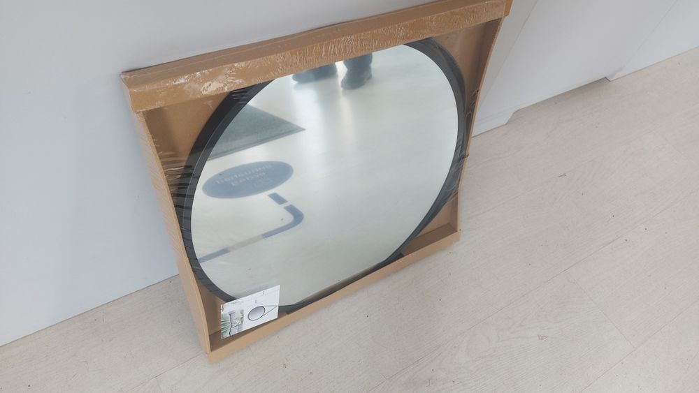 Огледало 50см с черна метална рамка и кожена каишка