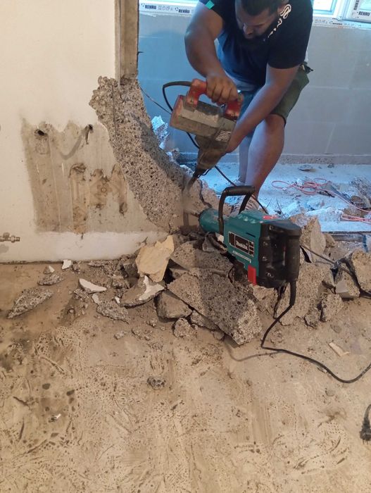 Къртене на баня, комини, подпрозорец, замазка, тухли, бетон