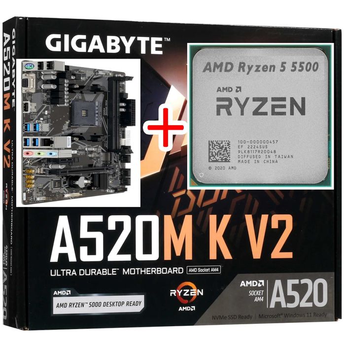 Процессор AMD Ryzen 5 5500+Мат. плата GIGABYTE A520M K V2 на гарантии
