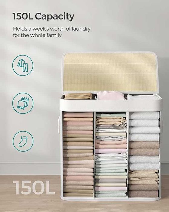SONGMICS Кош за пране, 150 L, 3 отделения за сортиране