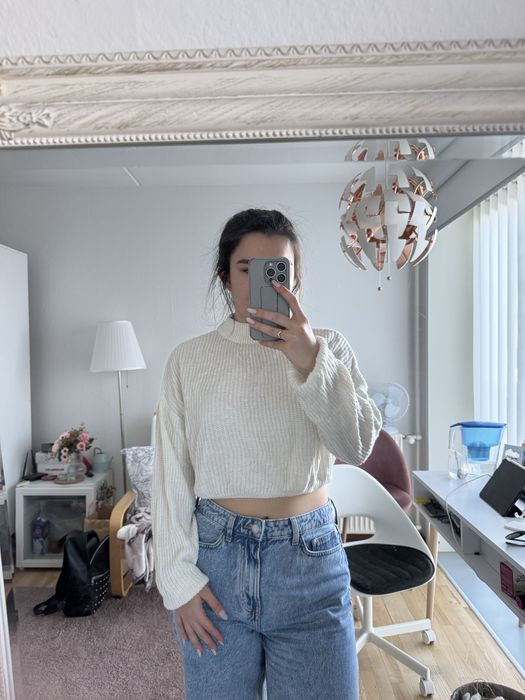 Бял къс пуловер S