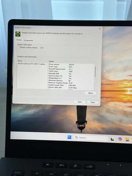 ASUS ROG Zephyrus  – Ryzen 9 5900HS / RTX 3050 Ti / 16GB RAM / SSD 1TB / Display 2K 120Hz