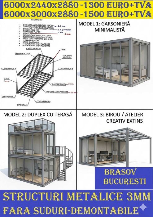 Kit container,  case structuri, panouri sandwich, tabla tigla, cutata